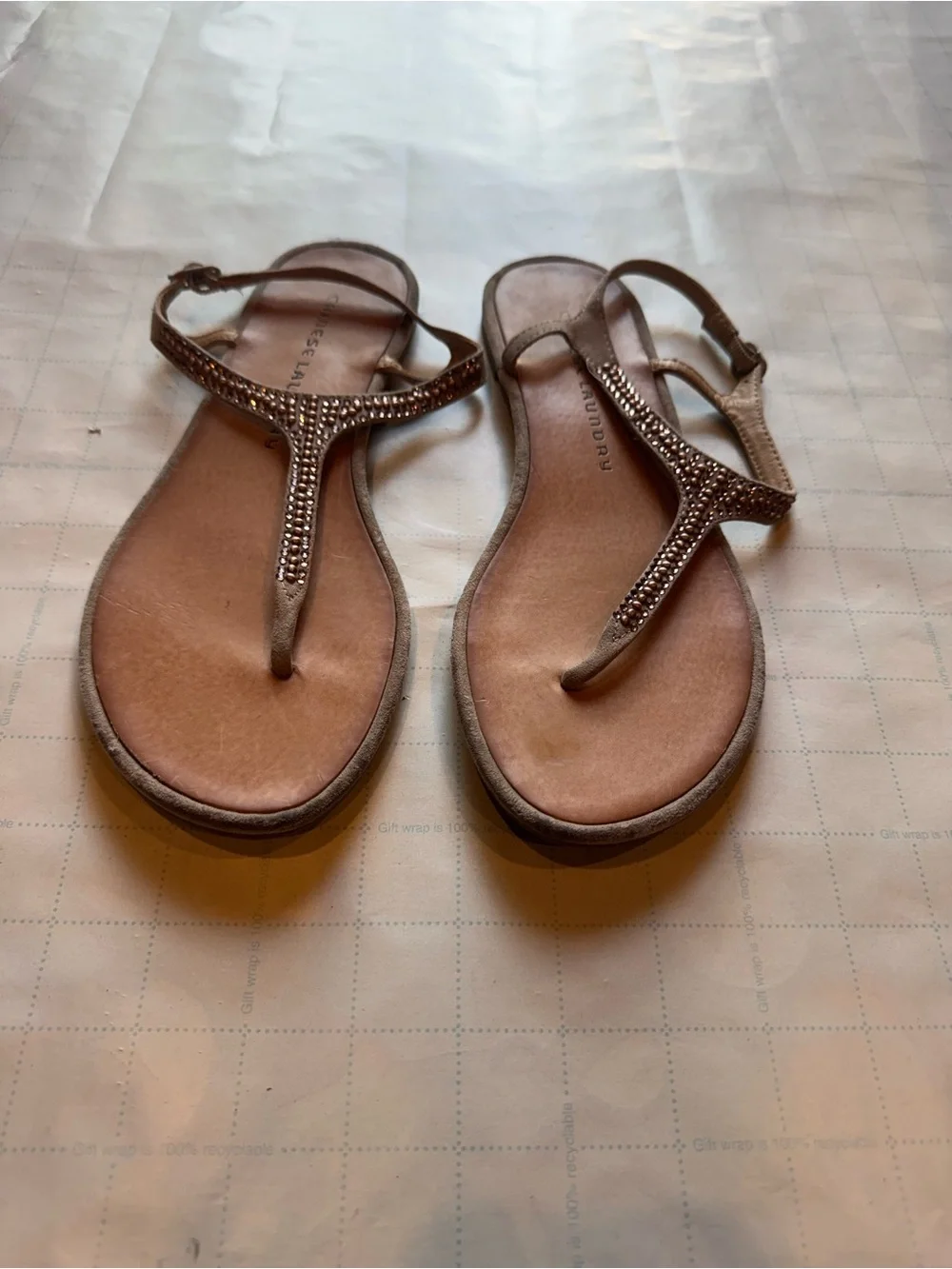 Chinese Laundry Rhinestone T-Strap Sandals - Taupe